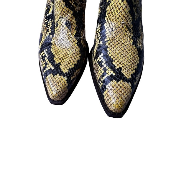 Sam Edelman Snake Print Yellow and Black Leather Booties - Picture 5 of 6